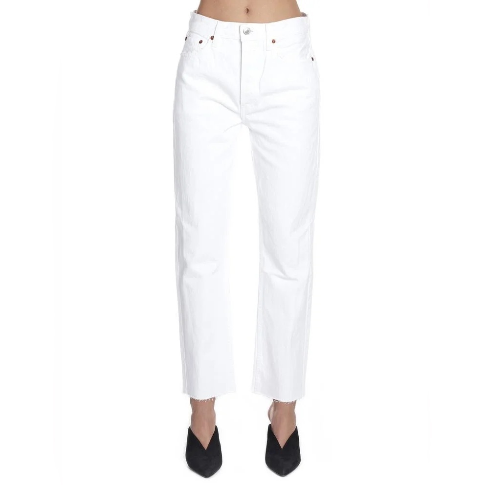 RE/DONE High-Rise Stove Pipe Raw-Edge Cropped Jean, White